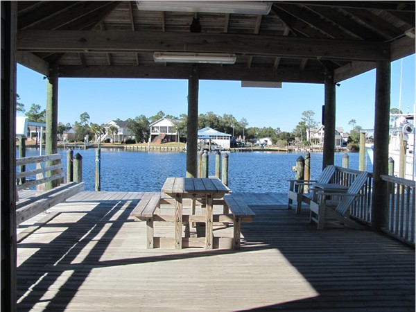 The dock at Palm Harbor has a nice place to sit and watch the boats go by