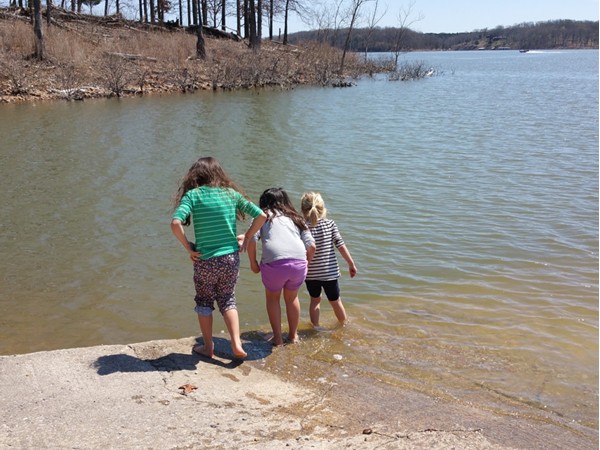 Ready to swim! Dipping their toes in to test the water...tired of waiting for warm water 