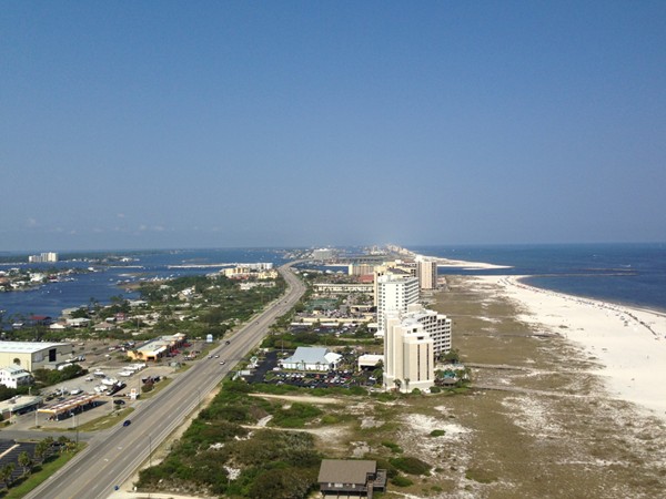 A breathtaking view of Orange Beach and Alabama Point from the top floor of Turquoise Place Condos.