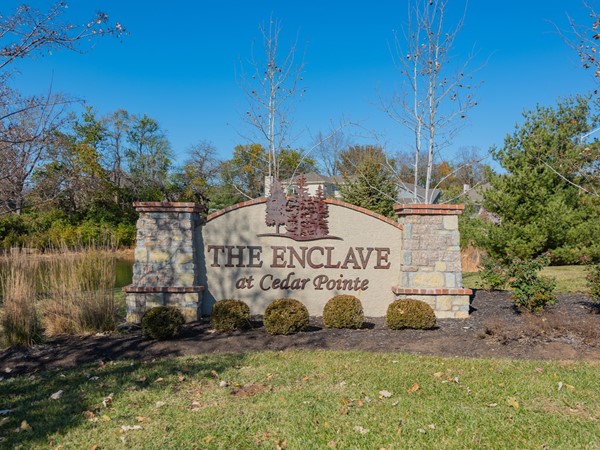 Entry monument for The Enclave at Cedar Pointe in Leawood - Fall 2019