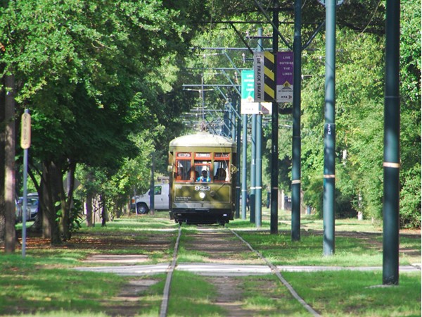 Here comes the streetcar, a great way to travel in New Orleans