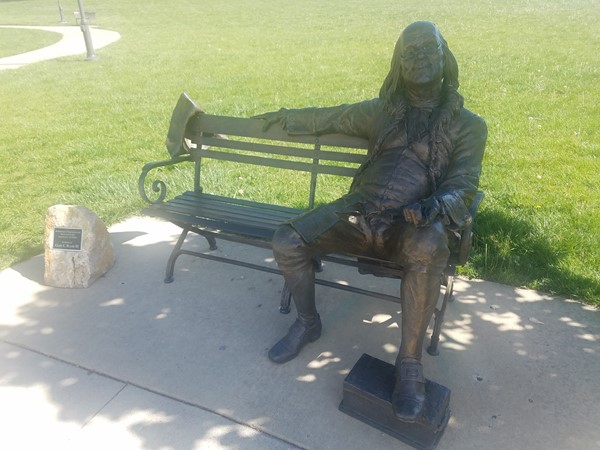 You might sit a spell with Ben Franklin to enjoy the fountains at the Olathe Community Center 