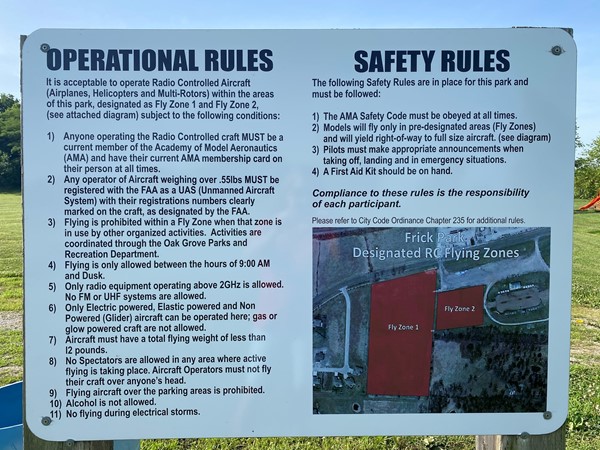 RC Aircraft rules at Frick Park