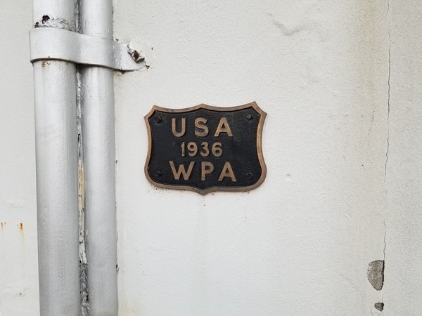 The Works Progress Administration (WPA) plaque located near the entrance of Lamar Porter Field