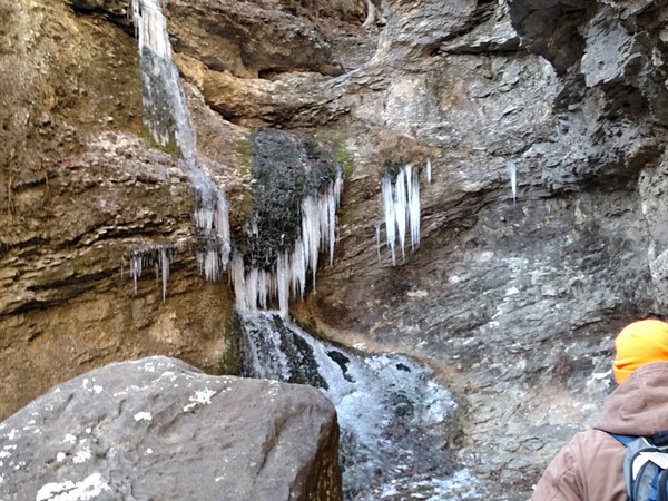 January 1, 2018 - 2.2 mile cold hike to see the icy falls at Lost Valley in Ponca. It was worth it