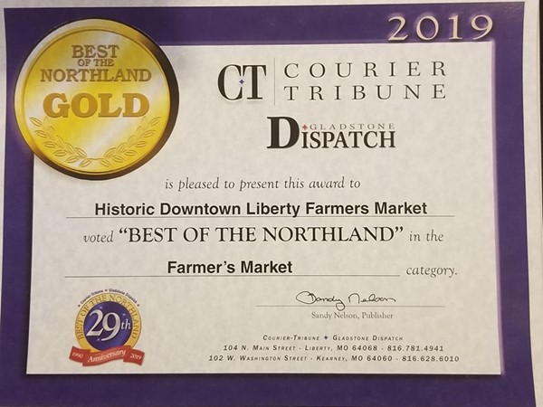 Congratulations to Historic Downtown Liberty Farmer's Market on winning Best in the Northland 