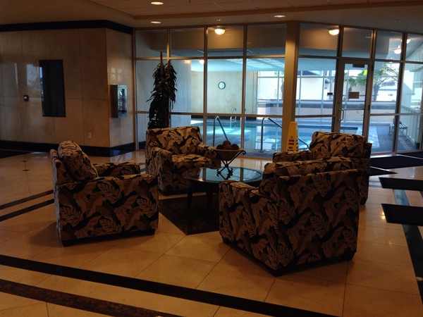 Sitting area in the lobby of Crystal Tower