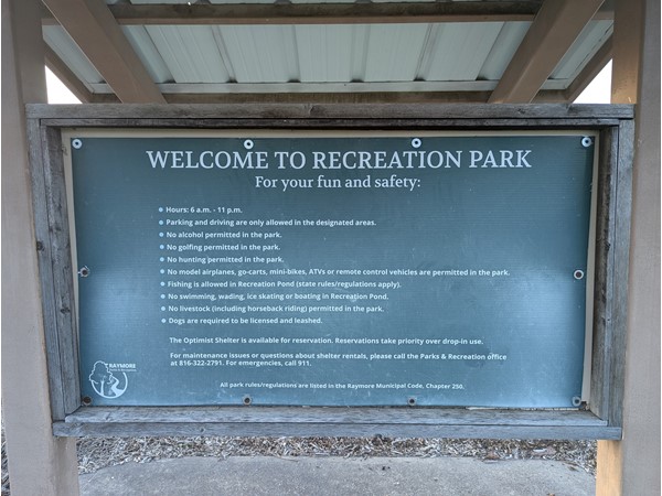 Rules posted at the Raymore Recreation Park 