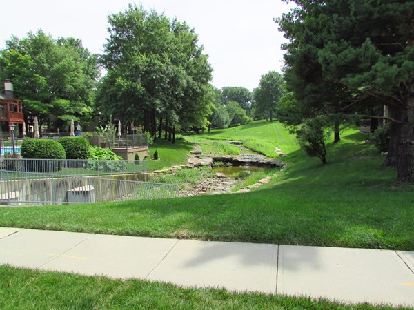 Landscaped creek runs through the area