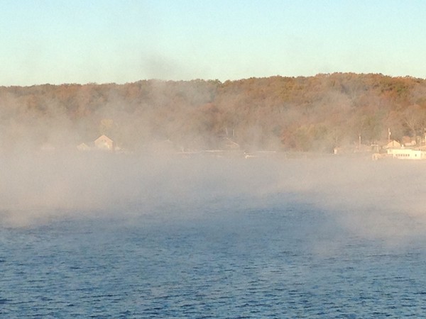 Cold temps creating fog on the water this morning