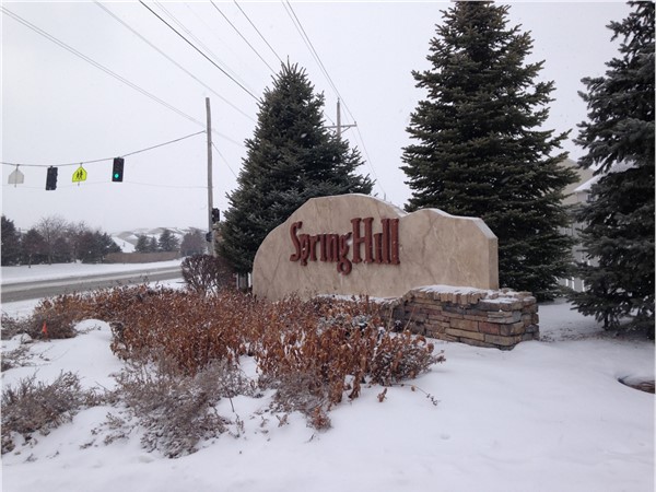 Springhill subdivision entrance at 159th/Giles Road on a snowy day