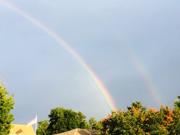 Beautiful double rainbow over Wichita tonight