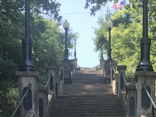The stairs in Pawhuska take you from the tribal businesses to downtown 
