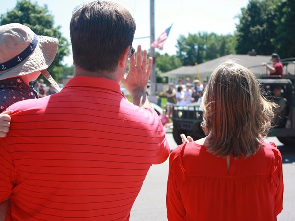 Waving to our Veterans at the Grandville July 4th Parade. Arrive by 6:30 a.m. for the best viewing