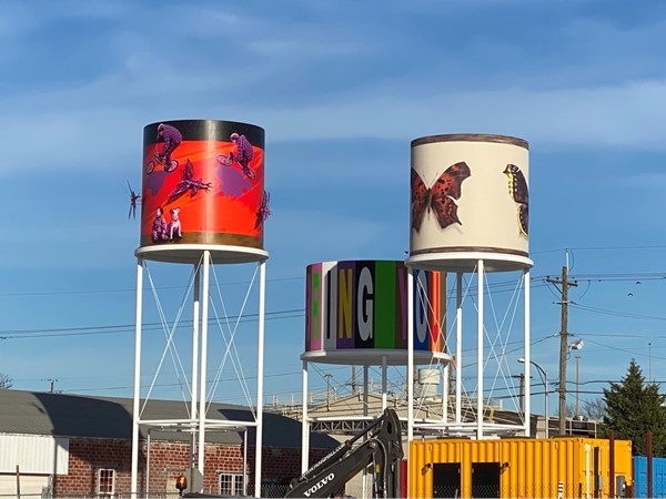 The towers are painted at the Railyard Park! So colorful. Can't wait for opening day