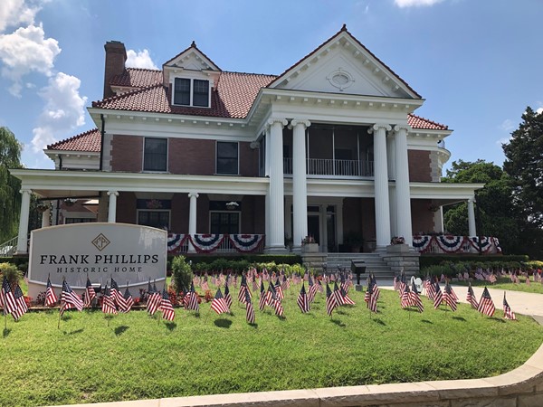  Historic home of Frank Phillips decorated for Independence Day