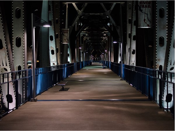 A view of the Junction Pedestrian Bridge at night