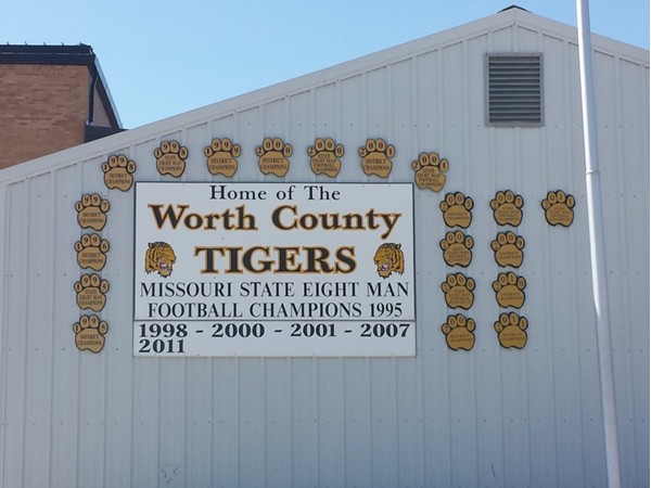 Worth County Tigers sign displaying awards and championships