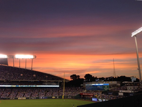 Sunset over Kauffman Stadium