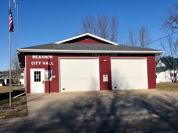 The Reasnor City Hall and Fire Station. There are 10 volunteer firefighters for the town