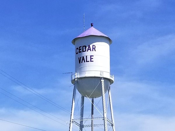 Water tower overlooking the town of Cedar Vale, Kansas