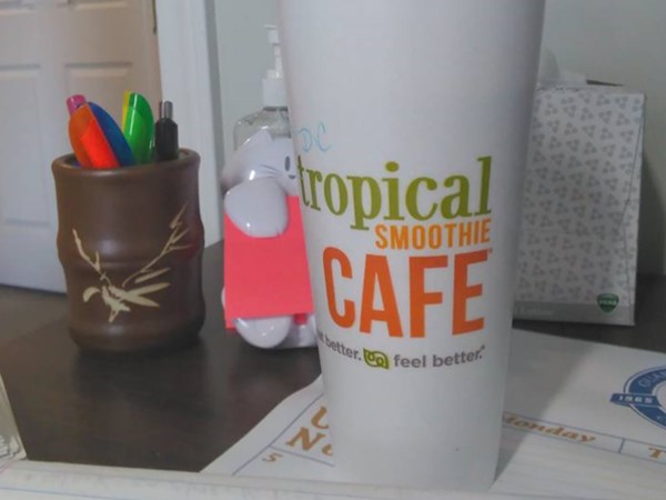 Enjoying a Tropical Smoothie at the office