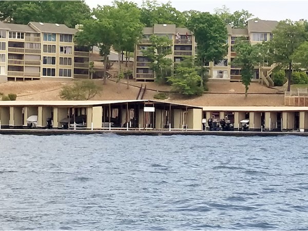 View from the water of Bay Pointe Village Condominiums