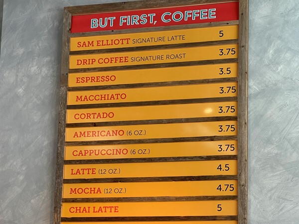 Neighborhood Jam Coffee and tea choices. I want to try the Sam Elliott 