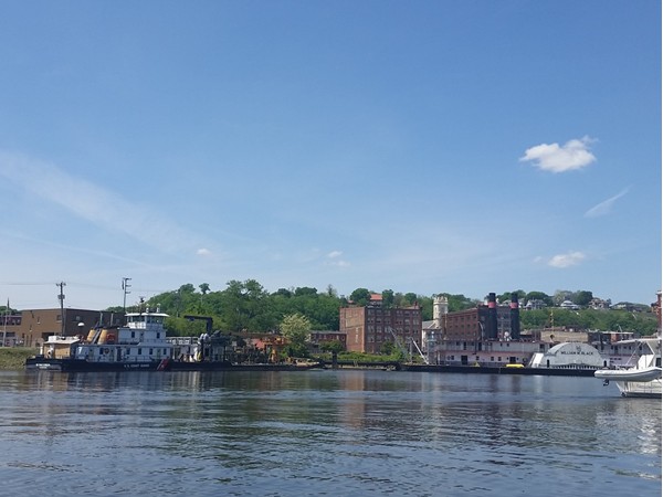 The Ice Harbor in downtown Dubuque. Notice the houses in background on the bluffs of Dubuque  
