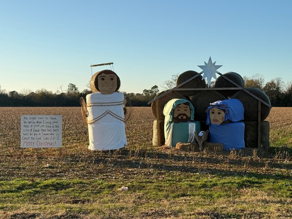 "Reason for the season" being displayed for the community by the Powell's hay bales! How fun! 