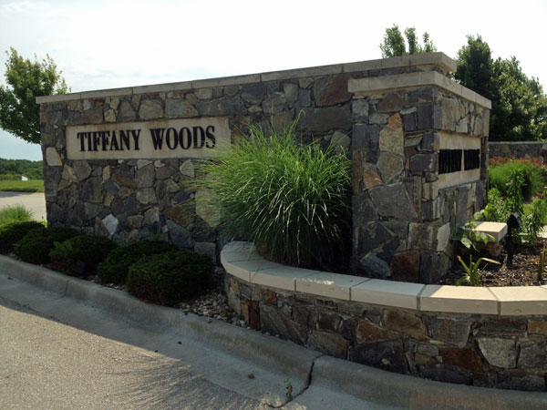 Tiffany Woods subdivision entrance