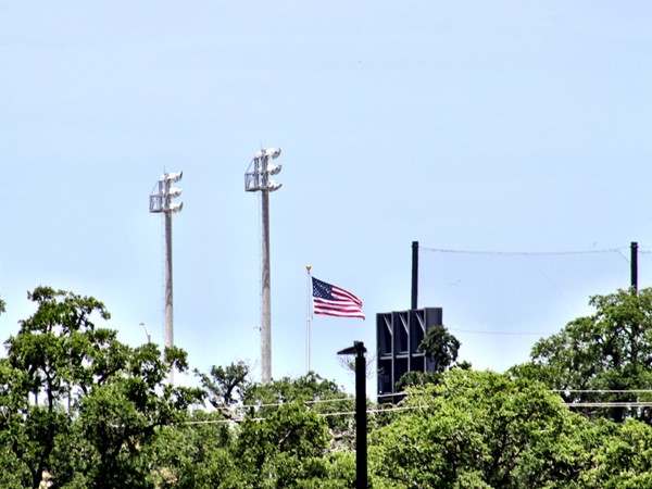 The American flag flying over MGM Park, home of the Shuckers baseball team