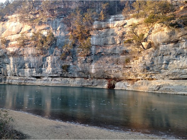Thinly frozen waters of the Buffalo River at Pruitt Bluffs
