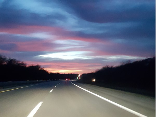 Beautiful  January sunset on interstate 44