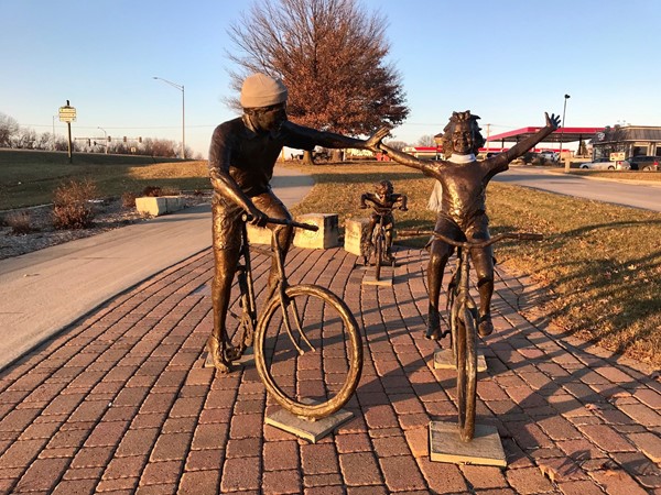 These bicycle statues greet visitors to Newton out by Restaurant Row near I-80 and Hwy 14 