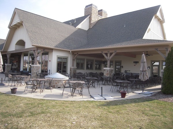 The patio area overlooking the 18th hole of the country club