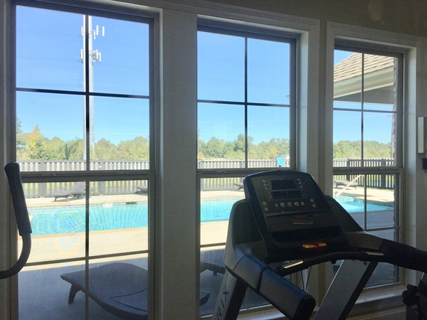 Work out with a view of the pool