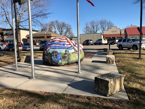 The Freedom Rock is in the park in downtown Sully giving recognition to war veterans