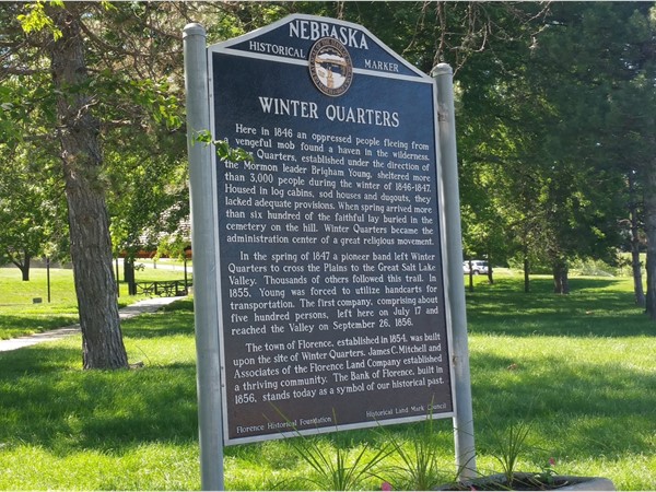 Florence Park. The original town square and site of the Winter Quarters historical marker