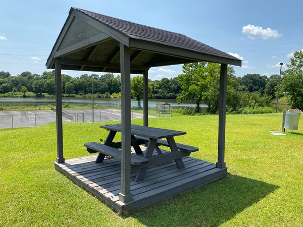 Gazebos at the lake in Harper Creek. Great for a picnic!  