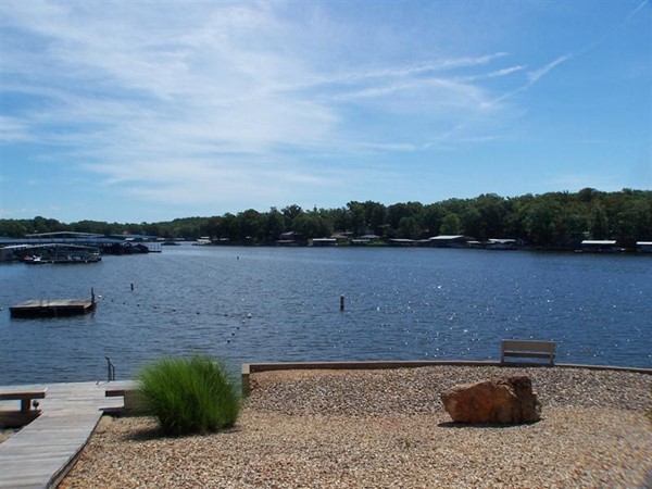 Community swimming area with beautiful lakefront view