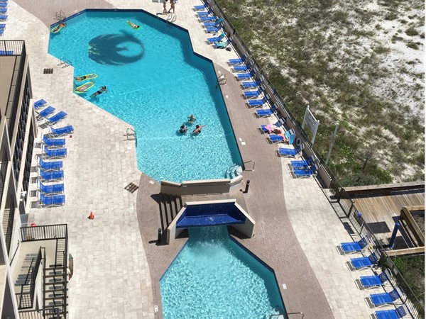New pool deck design at Phoenix East in Orange Beach