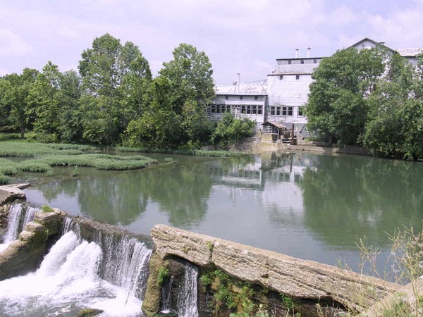 Ozark Mill and waterfalls at the Finley River