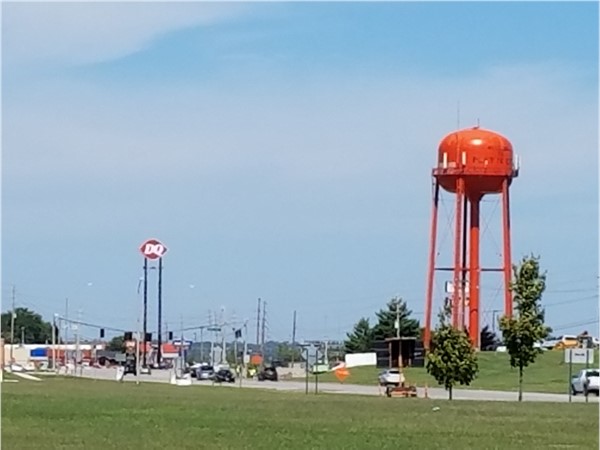 The famous orange Platte City Water Tower
