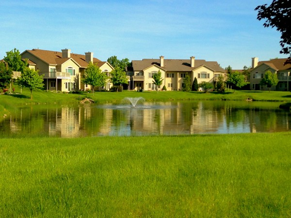Valley Ranch Condominiums surrounding one of the community's beautiful ponds