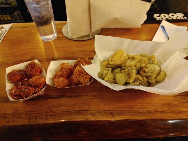 Chicken and Fried Pickles at Chick N Beer
