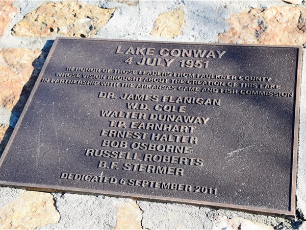 A dedication monument near the Conway Dam - The lake was created in 1951
