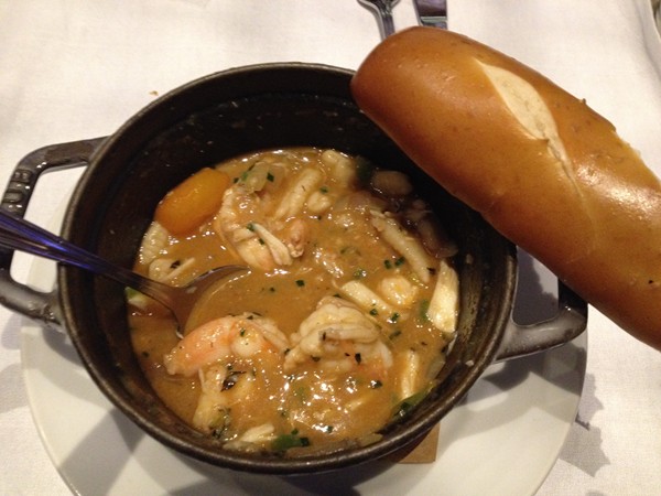 Live/Eat New Orleans! The American Sector's Blue Crab & Shrimp Saffron Etouffee & pretzel bread  