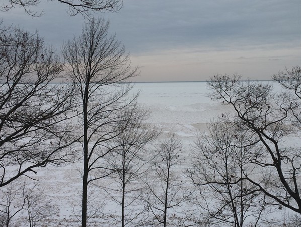 Winter scene on the lake. View of South Haven's shoreline
