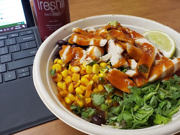 My favorite dish at Freshii is the Pangoa bowl - Add a recharge juice and I am one happy lady